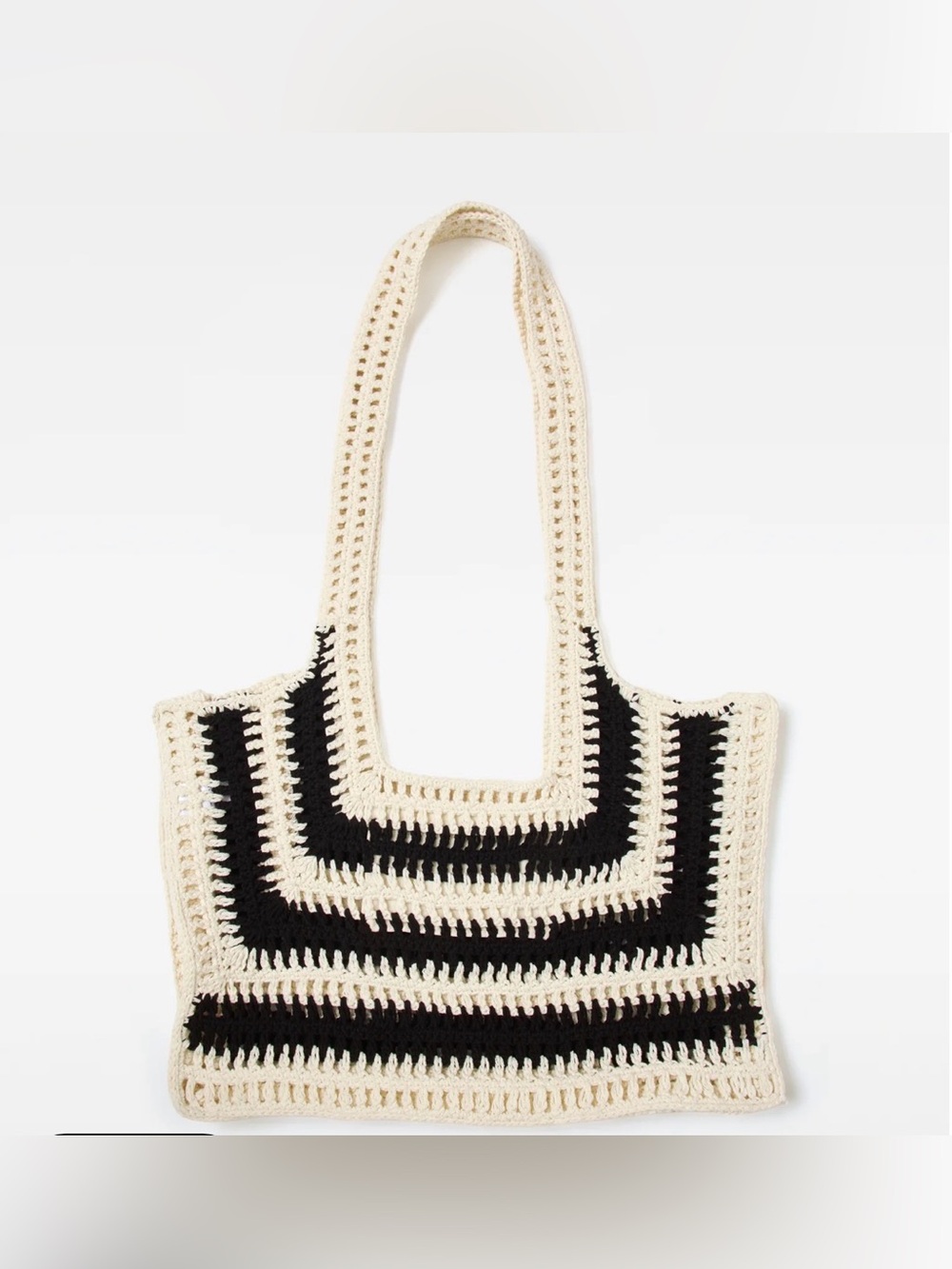🔘l*space “Caylin” Cream and Black Crochet Stripe Tote